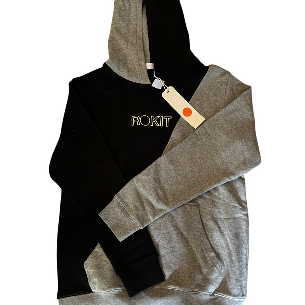 Rokit Black and Gray Hoodie Sweater - Size Large